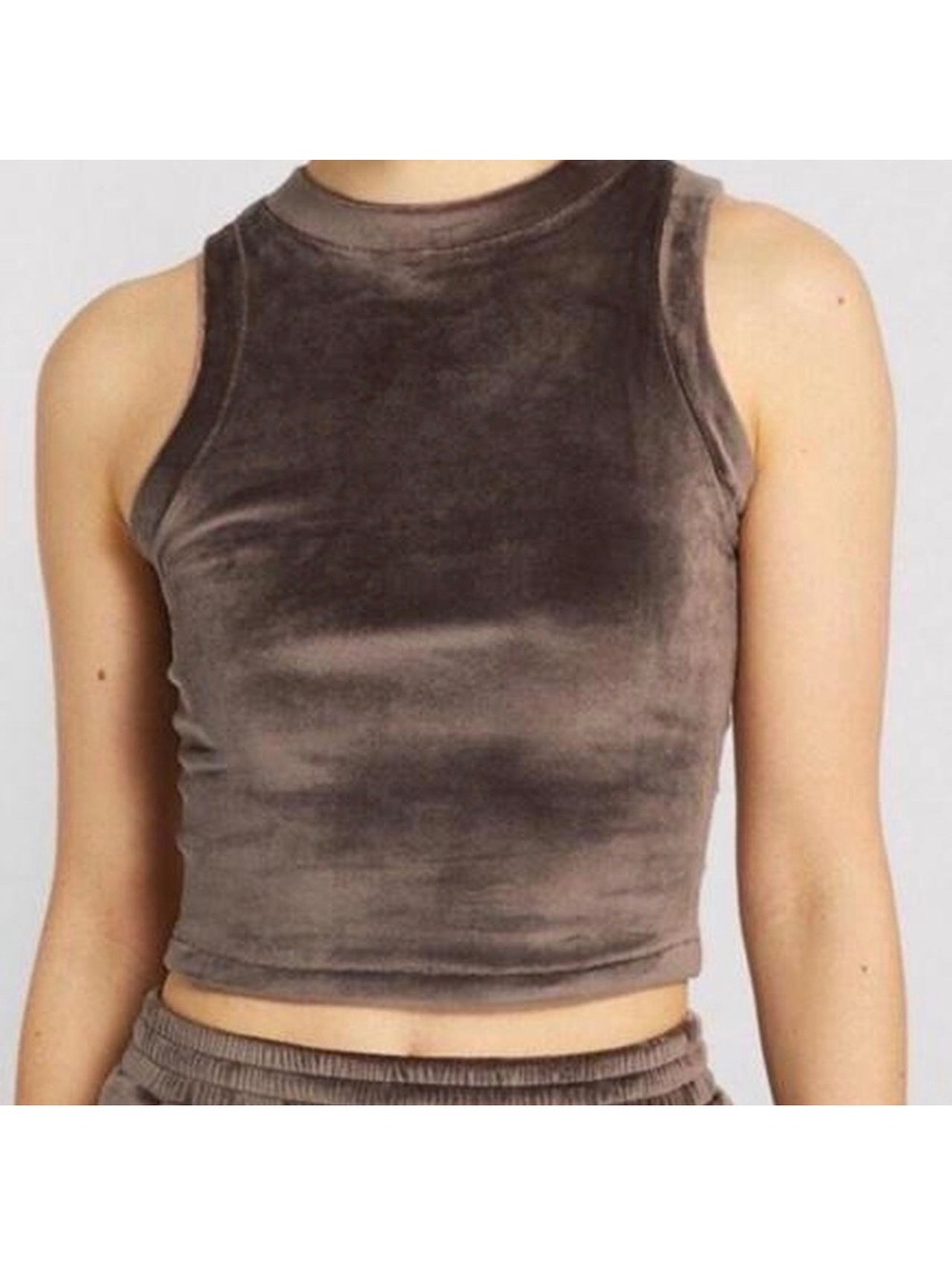 SKIMS Velour Tank Top Brown Taupe Sleeveless Crew Neck Size M